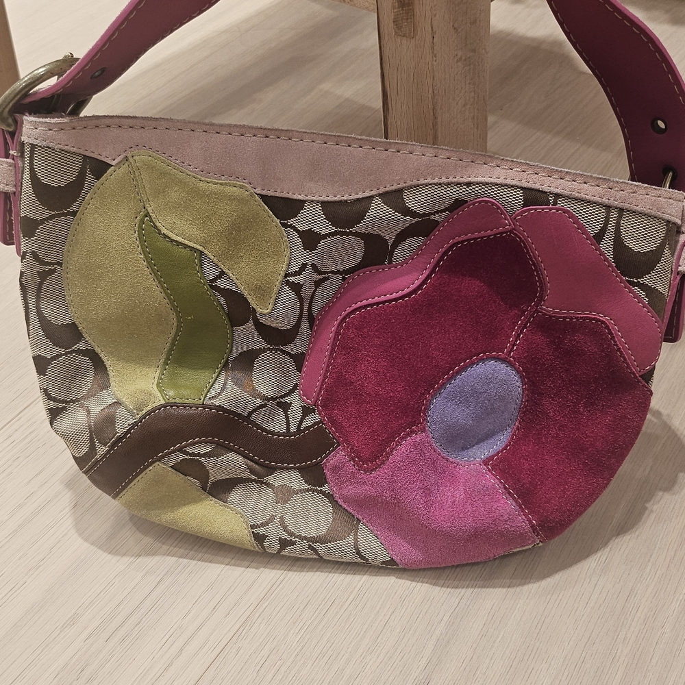 Coach Pink and Green Floral Shoulder Bag